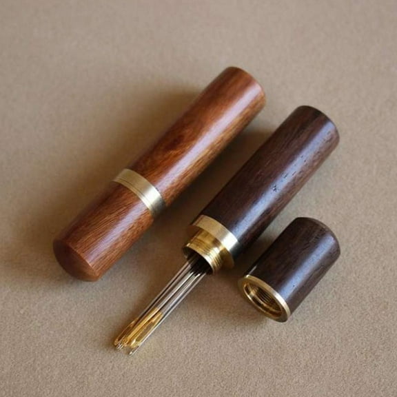 ROSENICE 4Pcs Sewing Needles Case Wood Round Shape Travel Accessories For Women Men