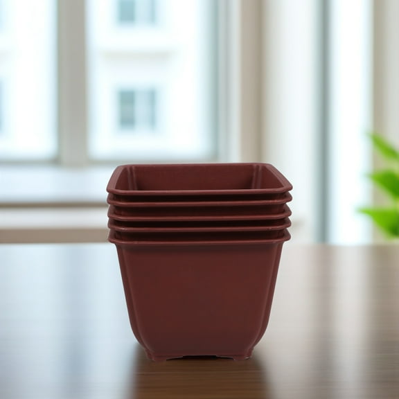ROSENICE 5Pcs Large Plastic Pots Dark Red Square For Outdoor Plants With Moisture Retention 6.0x6.0x4.7in