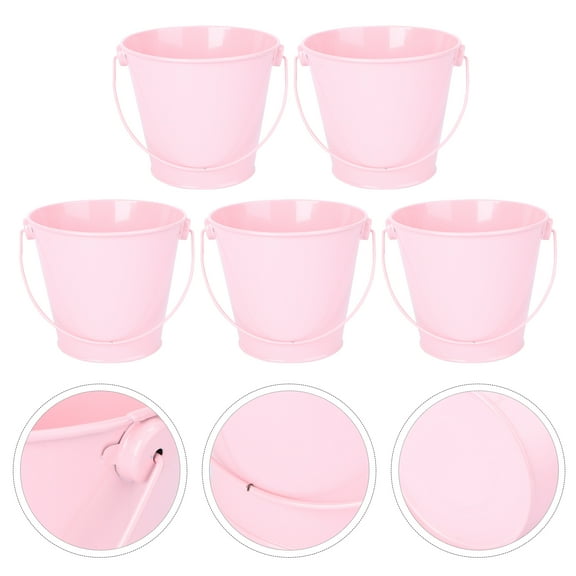 ROSENICE 5Pcs Pink Tinplate Flower Bucket Small Metal Bucket for Wedding Decor