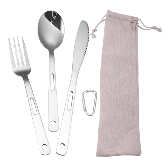 ROSENICE 5Pcs Silver Color Eating Utensil Sets for Camping and Hiking with Easy to Clean Feature