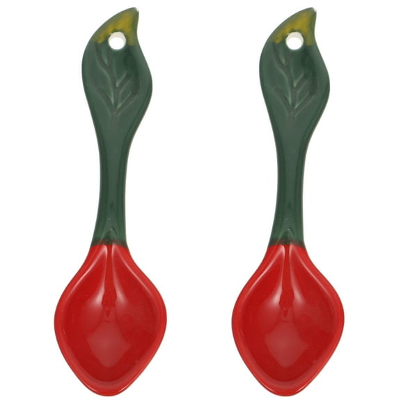 ROSENICE Adorable Strawberry Design Ceramic Spoon for Kids Use Red Color 2Pcs