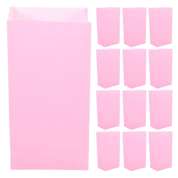 ROSENICE Bulk Pink Kraft Paper Bags 50Pack Simple Design for Present Wrapping and Party Favors 11.8x3.5x2.4in