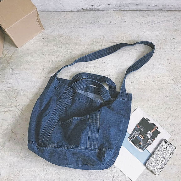 ROSENICE Denim Fabric Handle Bag Retro Crossbody Bag Large Capacity Bag Shoulder Bag
