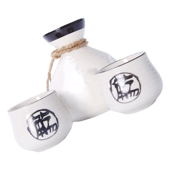 ROSENICE Japanese Style Ceramic Sake Pot Cup Kit Elegant Handheld Design for Home Bar Beige
