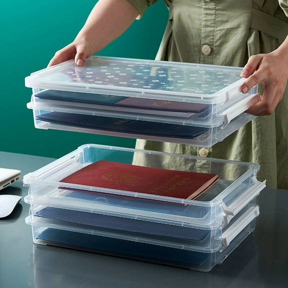 ROSENICE Multi-purpose File Storage Container with Lid Transparent Paper Storage 1Pack