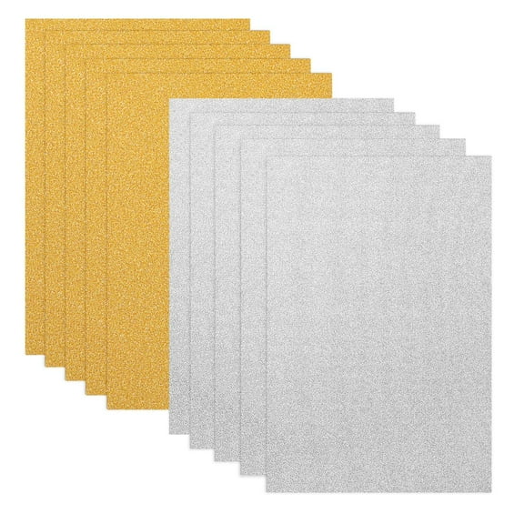 ROSENICE ULTNICE 10pcs Glitter Cardstock Paper Sparkly Sheets for DIY Box Wrapping and Scrapbooking Gold and Silver