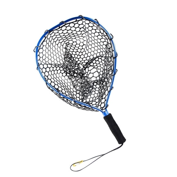 ROSENICE Portable Fishing Net with Aluminum Alloy Frame and Rubber Mesh Blue for Boating 1Pc