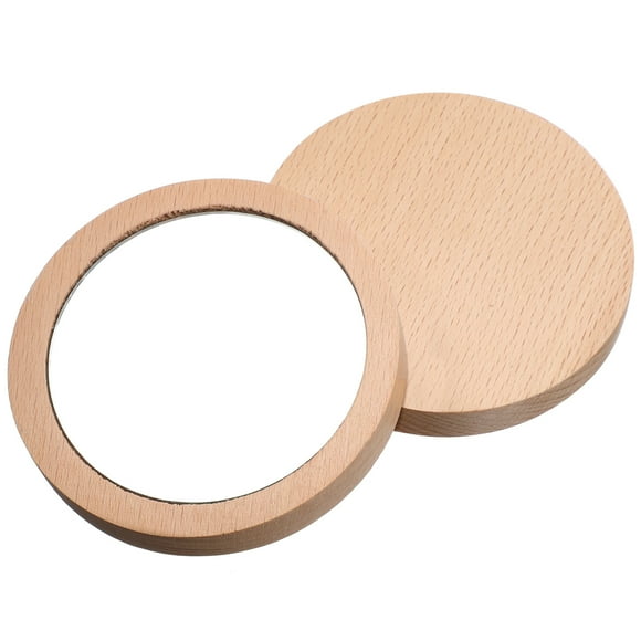 ROSENICE Wooden Round Pocket Mirror for Women 2Pcs 2.75X2.75X0.39in