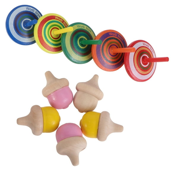 ROSENICE Tops Toys 10Pcs For Toddlers Wooden Conical Shape Hand Rotation And Festivals