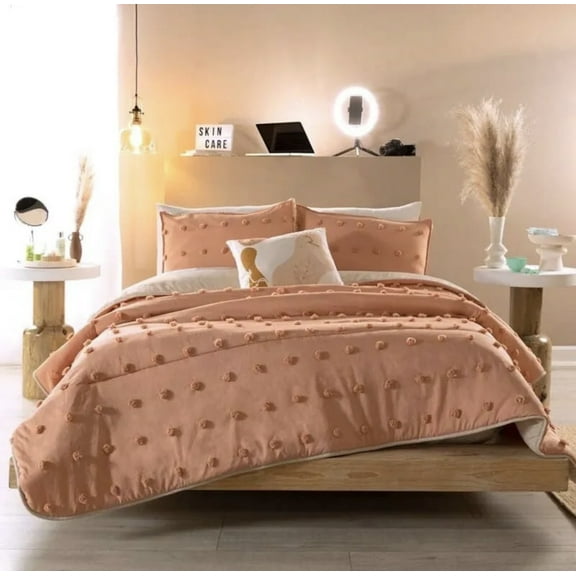 ROSETA POM POMS EMBROIDERY REVERSIBLE DECORATIVE REVERSIBLE COMFORTER SET 3 PCS TWIN SIZE