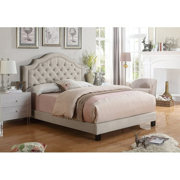 ROSEVERA Angelo Twin Size Traditional Linen Platform Bed with Pillows and Mattress, Beige