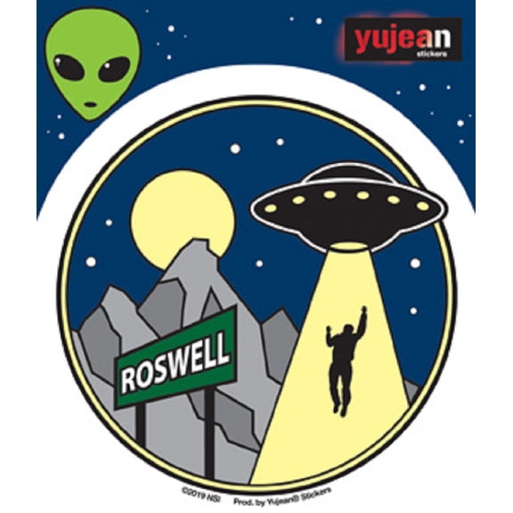 ROSEWELL ALIEN MINI STICKER - Rosewell Alien Orignal Artwork Premium In / Out Door Decal STICKER, Size - 4" Round
