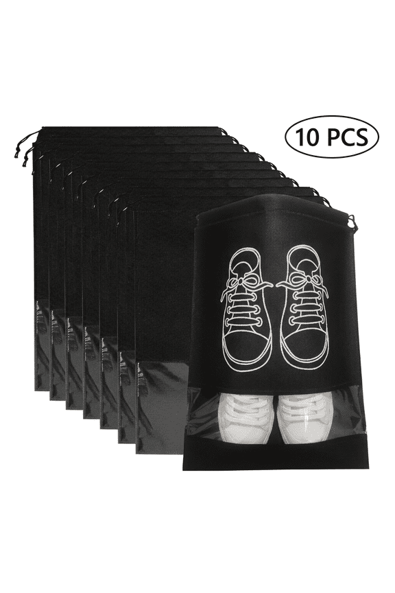 10 Pack Shoe Storage Bags, Medium 13x17 Inch Drawstring Pouches with Clear Window, Non-Woven Travel Shoe Organizer for Sneakers Boots, Portable for Suitcase Packing Gym Home