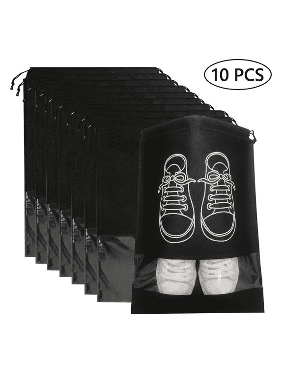 10 Pack Shoe Storage Bags, Medium 13x17 Inch Drawstring Pouches with Clear Window, Non-Woven Travel Shoe Organizer for Sneakers Boots, Portable for Suitcase Packing Gym Home