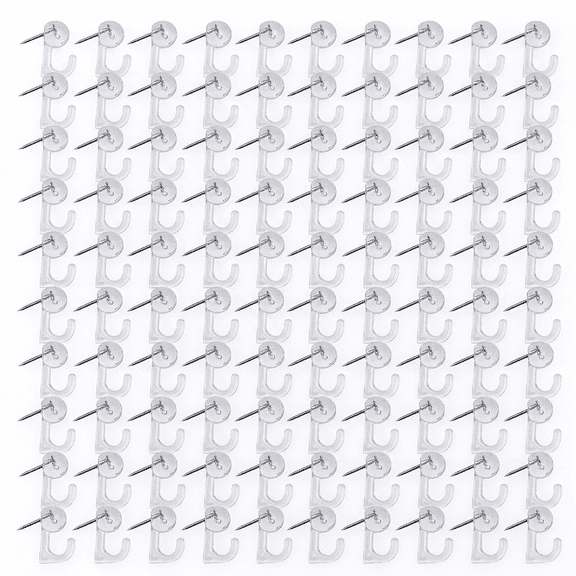 ROSEXIXI 100Pcs Push Pin Hooks,  Clear Plastic Thumb Tacks with Hooks, Renter Friendly Decor Small Picture Frame Hangers for Drywall Cork Board Home Office Photo Decorations