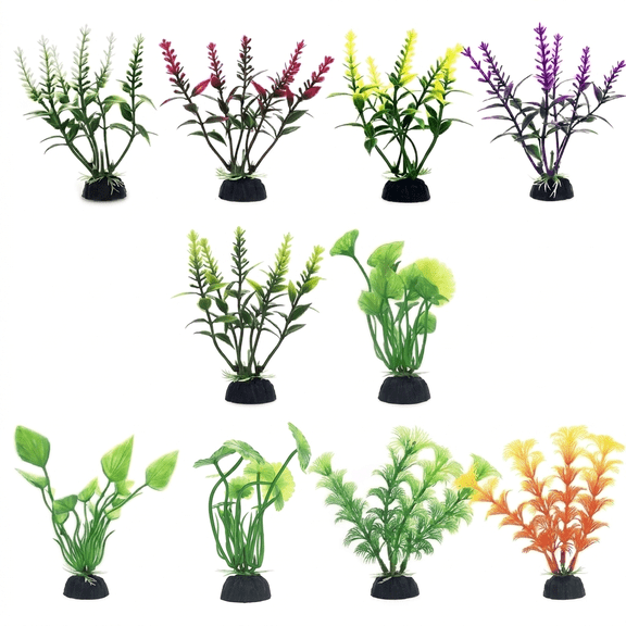 ROSEXIXI 10PCS Aquarium Plants,Small Fish Tank Decor, Artificial Aquatic Plants Plastic Realistic And Green Fake Scenery Weighted Base For Betta Fish Accessories And Freshwater Habitat Ornament