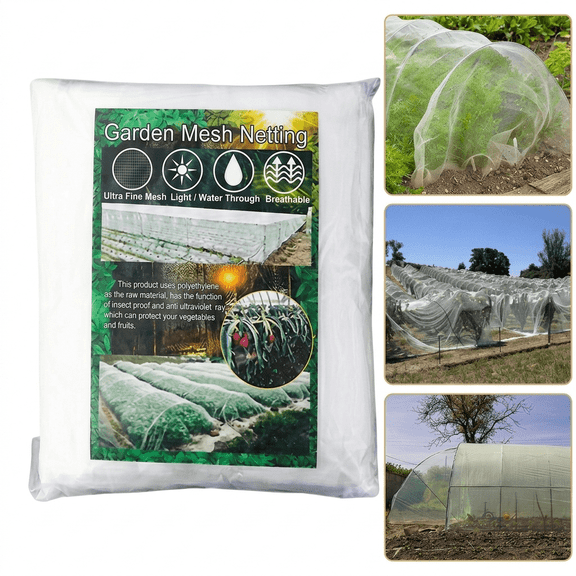 ROSEXIXI 10ft x 26ft Garden Mesh Netting, 60 Mesh Ultra Fine Plant Net, Durable Breathable Insect Pest Barrier for Vegetables Fruits Tomato Plants with Support Hoops and Clips