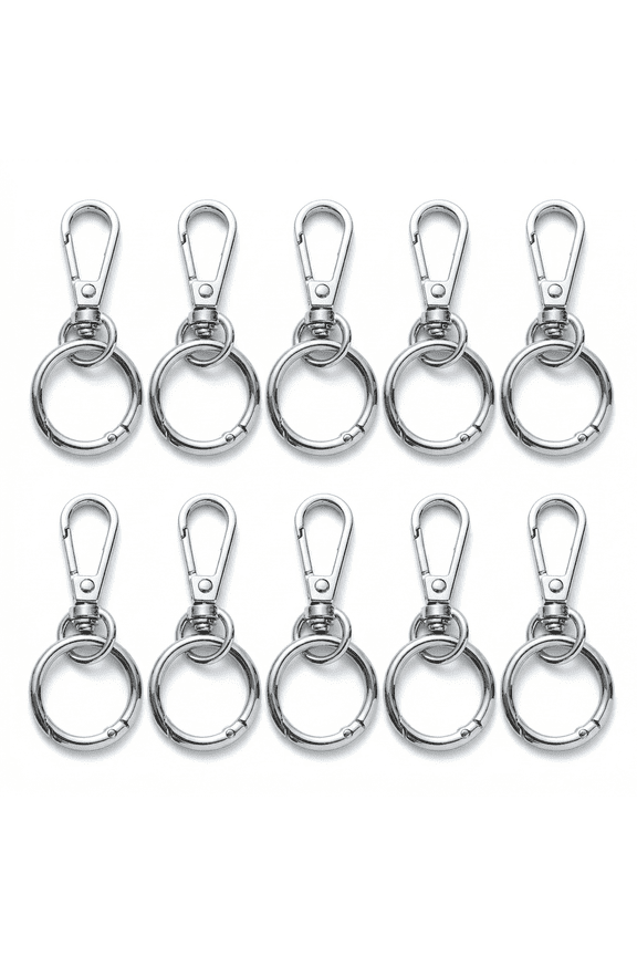 10pcs Silver 1.3in Zinc Alloy Snap Hook Keychains, Spring Ring Clasps DIY Key Rings for Bags and Jewelry