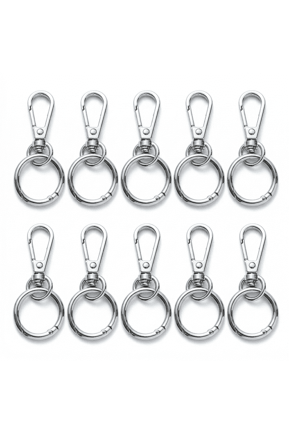 10pcs Silver 1.3in Zinc Alloy Snap Hook Keychains, Spring Ring Clasps DIY Key Rings for Bags and Jewelry