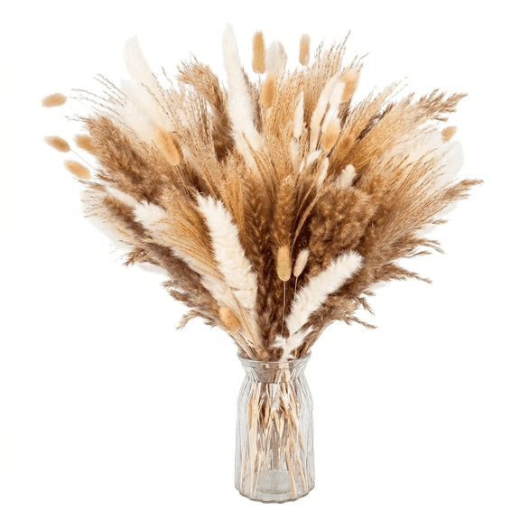 ROSEXIXI 110Pcs Dried Flowers Natural Pampas Grass Bouquet 6 Varieties Fluffy Bunny Tail for Home Decor