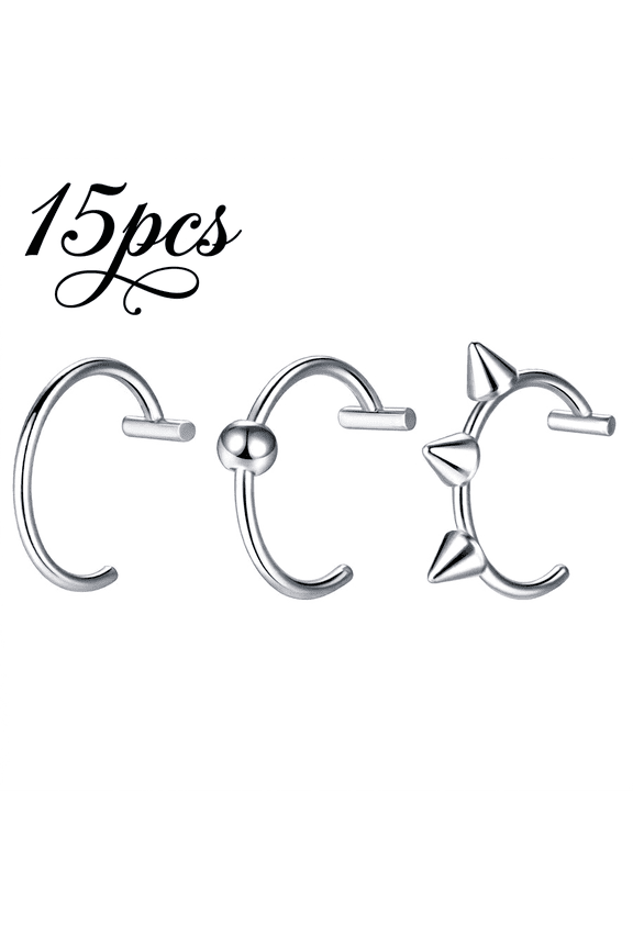 15 pcs Horseshoe lip Rings,For Women Men Daily Fashion Fake Lip Piercing