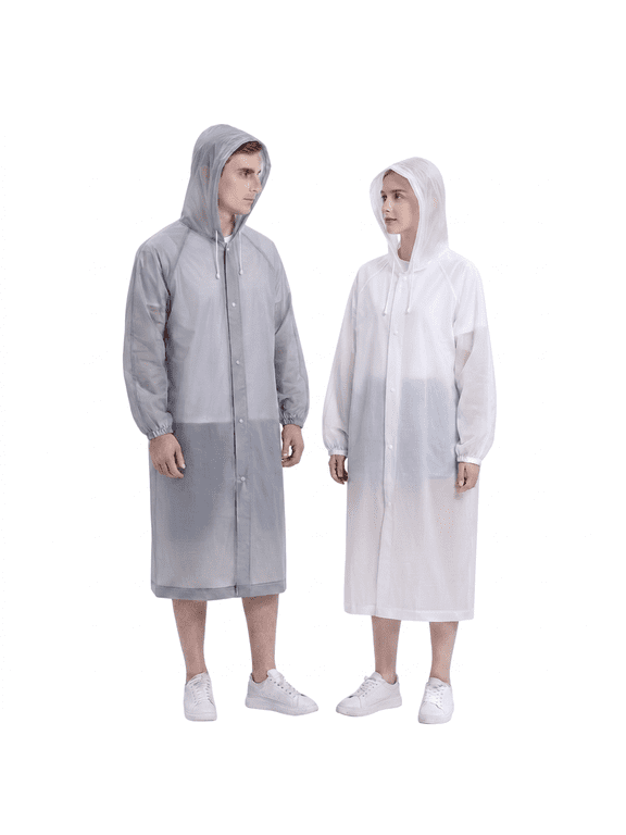 2 Pack Rain Ponchos for Adults, Thickened Reusable EVA Raincoat, Waterproof Hooded Rain Gear with Elastic Cuffs, for Hiking Camping Travel Outdoor, Gray White