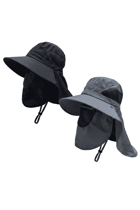 2 Pack Sun Hats for Men UPF 50+ Fishing Hat Wide Brim Breathable Mesh Face Cover with Neck Flap