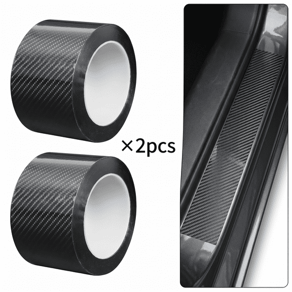 ROSEXIXI 2 Pcs 5D Carbon Fiber Car Door Sill Stickers, 2.76x118.11 Inch Triple Layer Anti-Scratch Pedal Protector, Universal Auto Anti-Step Decorative Strip