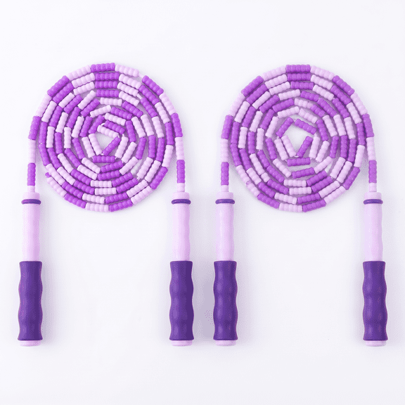 ROSEXIXI 2PCS 110.24 Inch Adjustable Bamboo Knot Jump Rope, Purple Soft Bead Fitness Skipping Rope, Portable Sports Training Rope for Children Daily Exercise