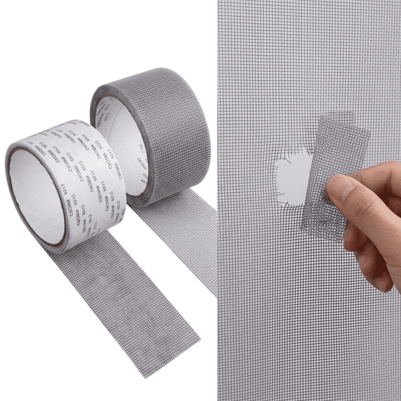 ROSEXIXI 2Pcs Gray Hot Melt Window Screen Repair Tape, 1.97 x 78.74 Inch Self-Adhesive Anti-Mosquito Mesh Patch, Waterproof No Residue Fly Screen Broken Hole Fix Sticker for Home Window Curtain