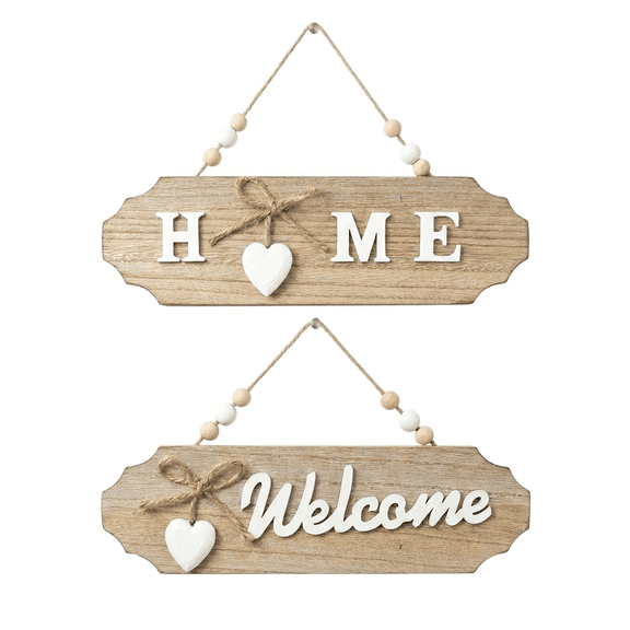 ROSEXIXI 2Pcs Welcome Sign for Front Door Rustic Wooden Welcome Home Banner with 3D Heart Burlap Bow