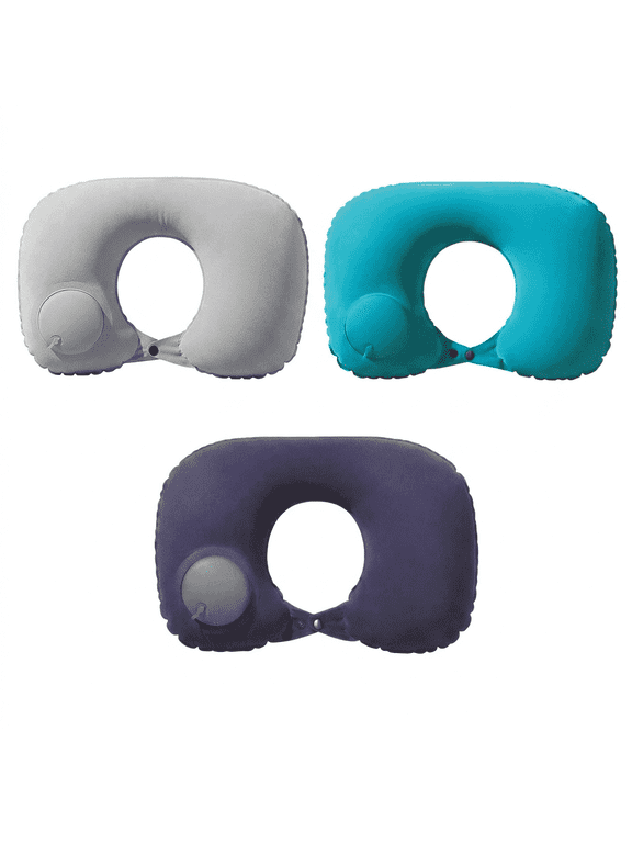 3 Pack Travel Pillow Inflatable Neck Support with Built-in Pump U-Shaped for Airplane Camping Office