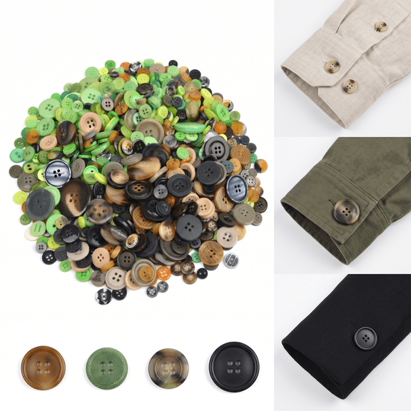 ROSEXIXI 300-600Pcs Mixed Resin Buttons, Assorted Sizes and Colors Round Craft Buttons Bulk for DIY Sewing, Crafts, Button Art, Scrapbooking, Green/Brown/Tan Mix