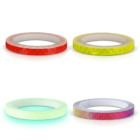 ROSEXIXI 4 Pack Reflective Tape Waterproof Adhesive High Visibility Caution Warning Safety Reflector for Cars Fluorescence Collor,Night Riding Safety Road Mountain Bike and Motorcycl 26ft x 0.39in