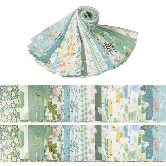 ROSEXIXI 40 Pcs Cotton Fabric Strips Pre-Cut Green Floral Quilting Fabric 20 Patterns for DIY Sewing