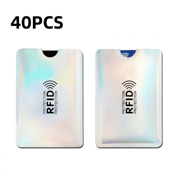 ROSEXIXI 40Pcs RFID Card Holder,Holographic Laser Silver Blocking Sleeves, Ultra-Slim Anti-Theft Social Security Card Protector Aluminum Foil Shield For RFID Wallet Women And Men