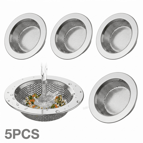 ROSEXIXI 5PCS Kitchen Sink Drain Strainer Stainless Steel Mesh Sink Strainers Anti-Clogging Kitchen Drain Catcher 4.4 Inch Wide Rim Plumbing Waste Filter for Garbage Disposal Home Food Catcher