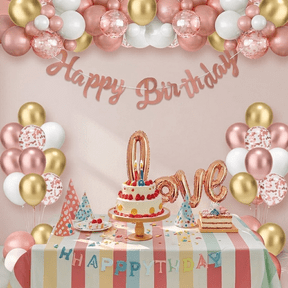 ROSEXIXI 60pcs 12 Inch Birthday Balloons, Metallic Gold Rose Gold White Confetti Latex Balloons with 33ft Ribbon for Birthday, Wedding Decor