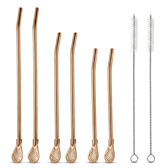 ROSEXIXI 6Pcs Tea Strainer Yerba Mate Straw 304 SS Muddler for Cocktails Reusable Filter Spoon 8.3/9.4/11.8 Inch