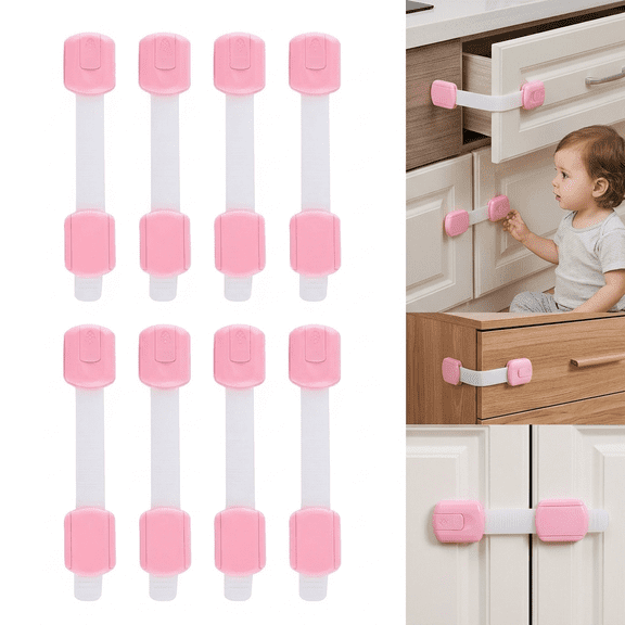 ROSEXIXI 8pcs Pink, Adjustable Baby Proof Cabinet Locks, Child Safety Anti-Pinch Lock Latch, Multi-Functional Baby Safety Locks for Fridge, Drawers and Cabinets