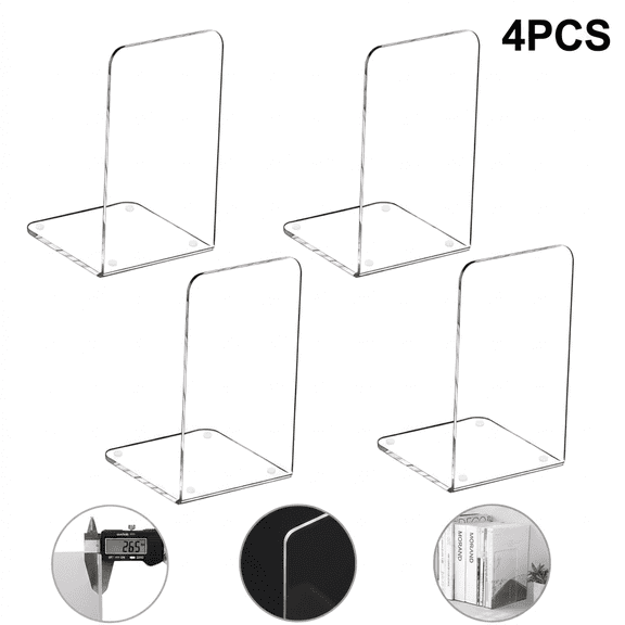 ROSEXIXI Bookshelf, 4 Pack Clear Acrylic Bookends, L-Shaped Transparent Display Stand, Invisible Desk Rack for Library Home Office School Table Top