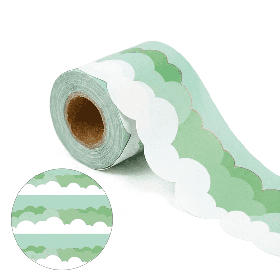 ROSEXIXI  Bulletin Board Border, 65.6ft Scalloped Green Cloud Decorations, Self-Adhesive Classroom Borders and Chalkboard Trims for School Office Wall and Classroom Decor