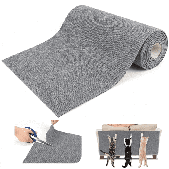 ROSEXIXI Cat Scratcher, 11.8x39.4 Inch Self Adhesive Scratch Pad for Cats, Trimmable Carpet Mat for Furniture Wall Protection and DIY Tree Post Repair, Light Gray