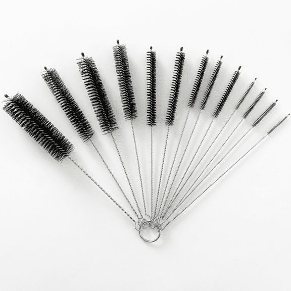 ROSEXIXI Cleaning Brushes, 13-Pack Multi-Size Tube Brush – Flexible Stainless Steel and Long Black Nylon for Drinking Straws, Keyboards, Jewelry, Narrow Drains, Small Gaps, 2mm to 25mm (0.08" to 1")