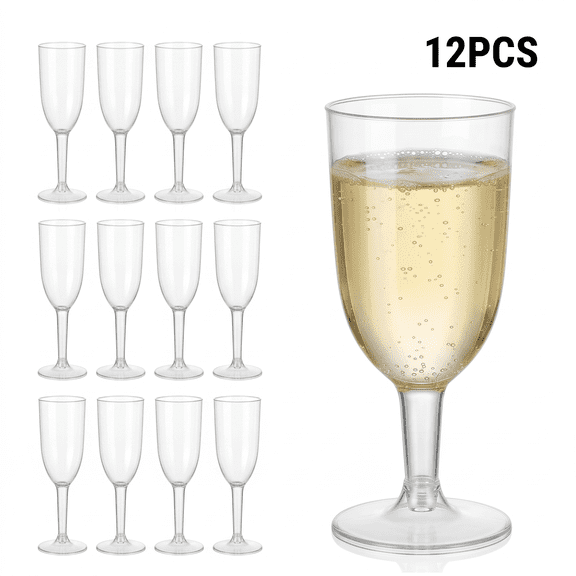 ROSEXIXI Clear Plastic Cups 12 Pack 5.3 Oz Stemmed Wine Glasses Disposable Champagne Flutes Elegant Mocktail Plastic Goblets For Weddings Parties Wine Tasting And Dessert Cups Puddings