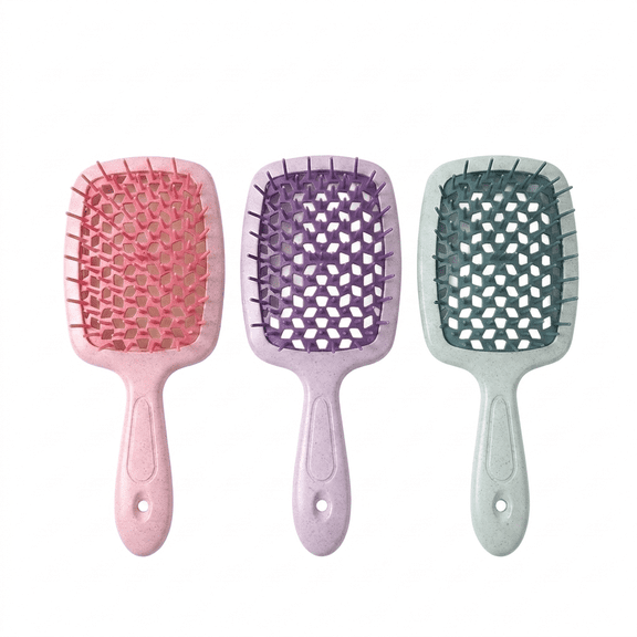 ROSEXIXI Detangling Brush 3Pcs Pink Wheat Straw Hair Styling Accessories Vented Mesh Wig Cap Pattern Brush Crochet Net Fast Drying Lightweight Detangler For Women Natural Extensions And Hair Pieces