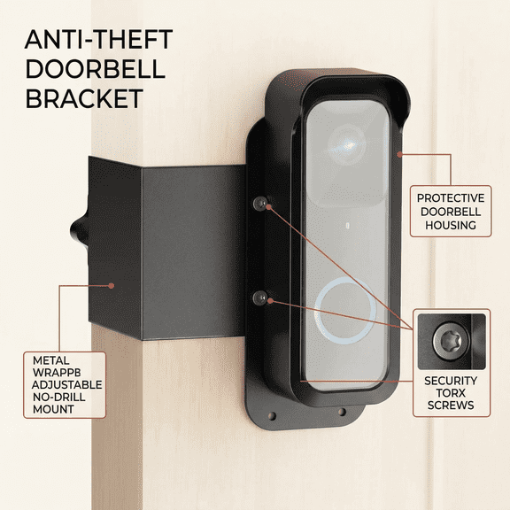 ROSEXIXI Doorbell Anti-Theft Mount, Weather-Resistant Outdoor Protective Case, No-Drill Secure Metal Bracket for Front Door, Suitable for Apartment Renters and Home Security