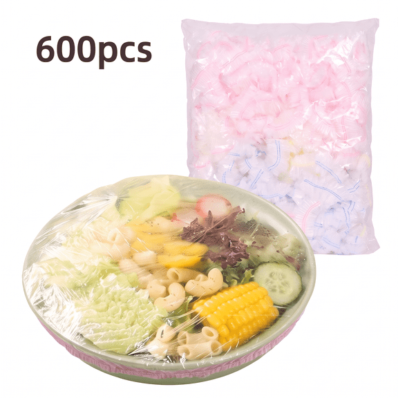 ROSEXIXI Elastic Plastic Bowl Covers 600pcs Elastic Bags Disposable Plastic Wrap Colorful 14in Plate Covers Food Preservation for Fresh Vegetables Fruit and Vegetable Storage Refrigerator Use