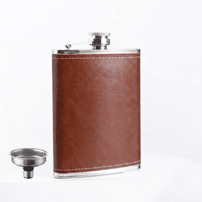ROSEXIXI Flask for Liquor and Funnel - 8 oz Leak Proof Stainless Steel Pocket Hip Flask with Brown Leather Cover And a Funnel