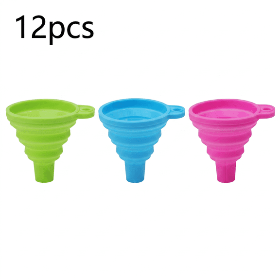 ROSEXIXI Foldable Silicone Funnel 12Pcs Collapsible Kitchen Funnel Food Grade Silicone Funnels For Filling Bottles Flexible Bottle Funnel For Transferring Liquid Oil Grains Water Bags